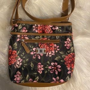 Fashion Purse Floral Double Pocket Zipper Closure PVC Crossbody Bag
